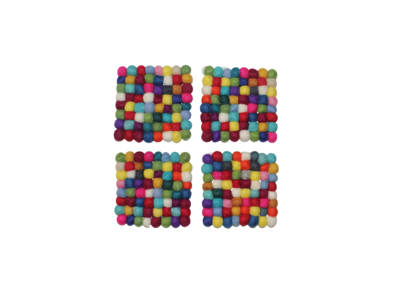 DC Felt Wool Ball Coaster- Square, Circle (set of 4) | 935 FC