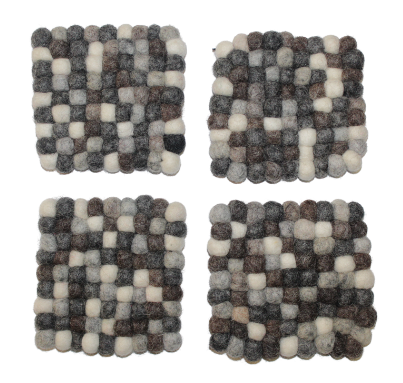 Bagmati Felt Wool Ball Coaster- Square, Circle (set of 4)