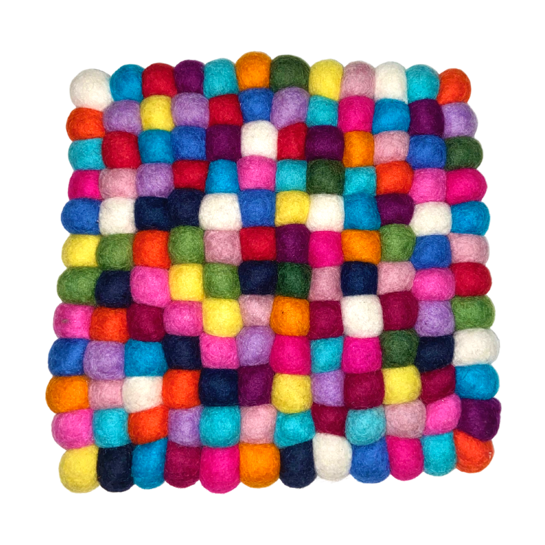 Bagmati Felt Wool Ball Coaster- Square, Circle (set of 4)