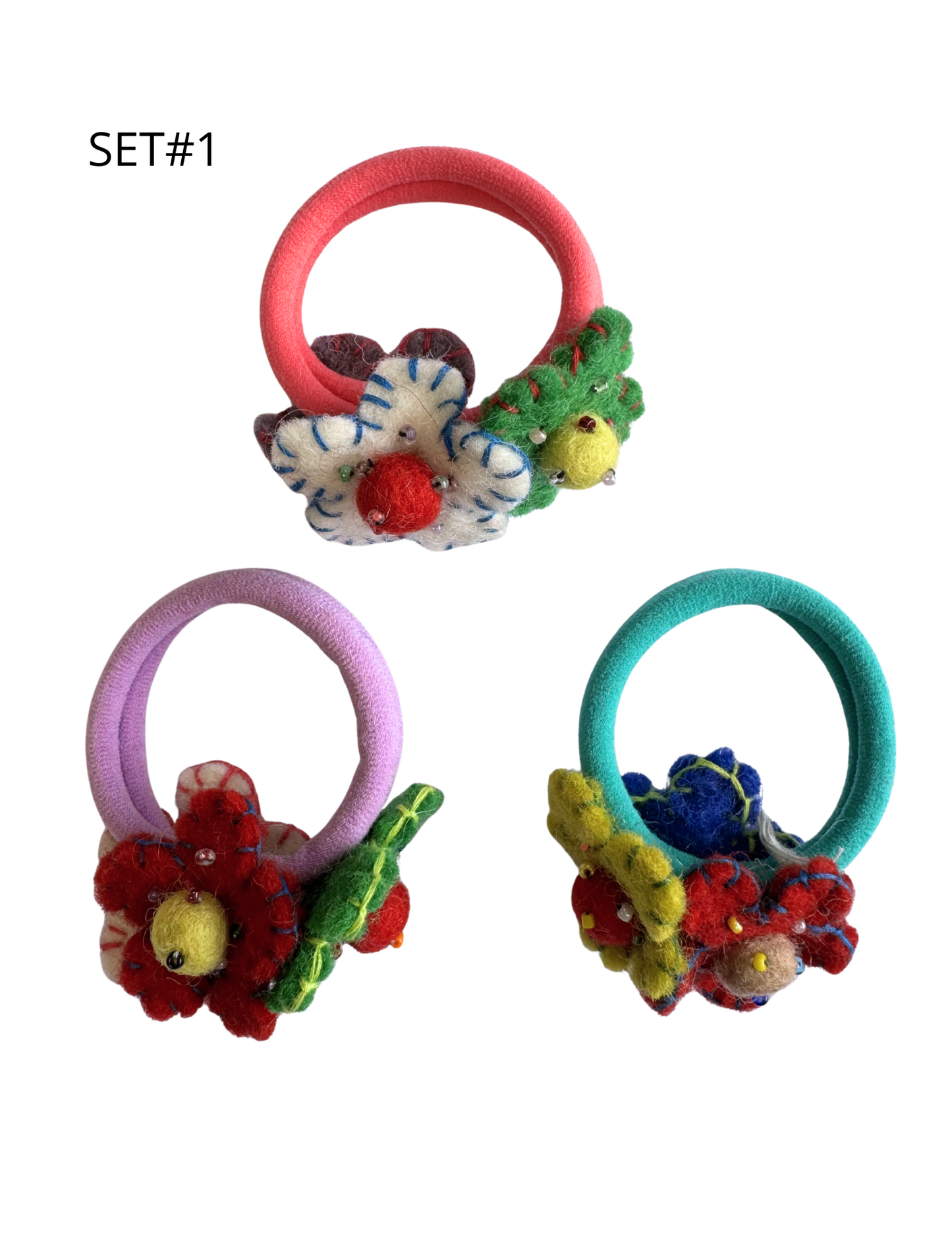 DC Felt Flower Hair Tie (set of 3)