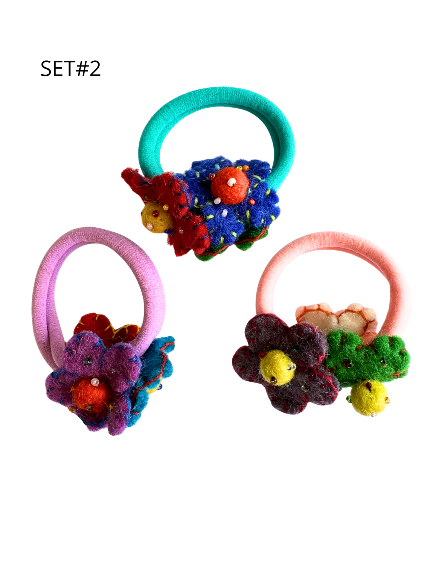 DC Felt Flower Hair Tie (set of 3)