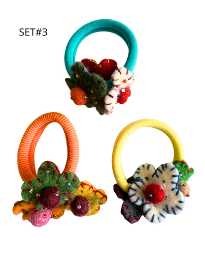 DC Felt Flower Hair Tie (set of 3)
