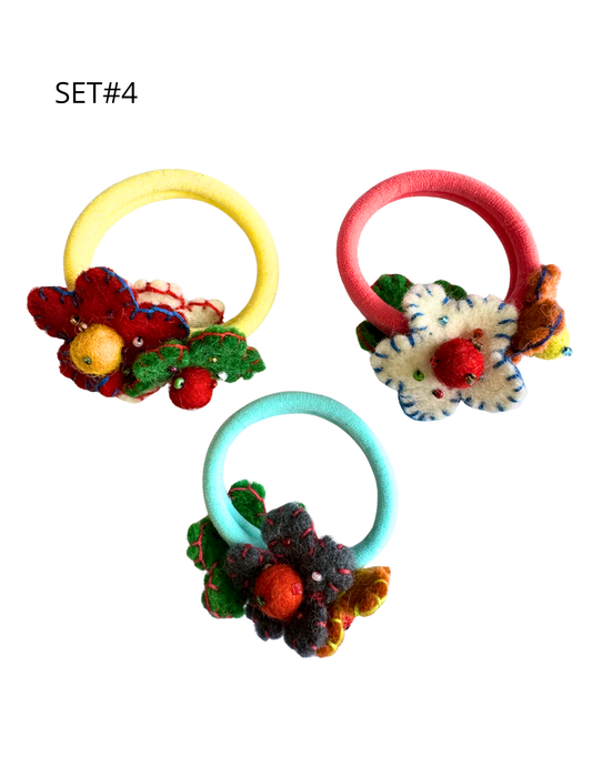 DC Felt Flower Hair Tie (set of 3)