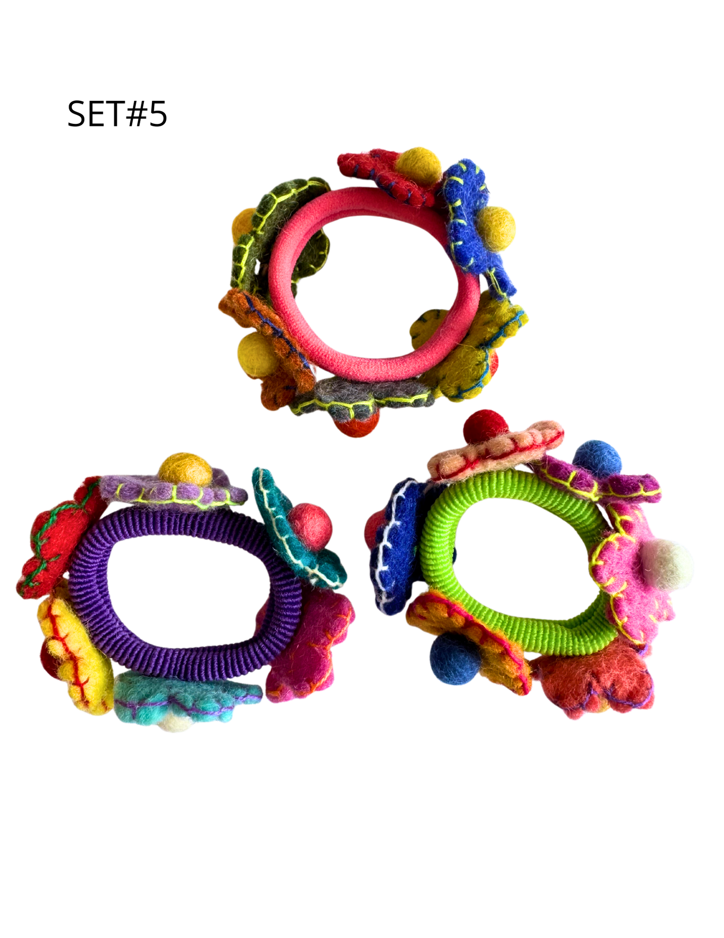 DC Felt Flower Hair Tie (set of 3)