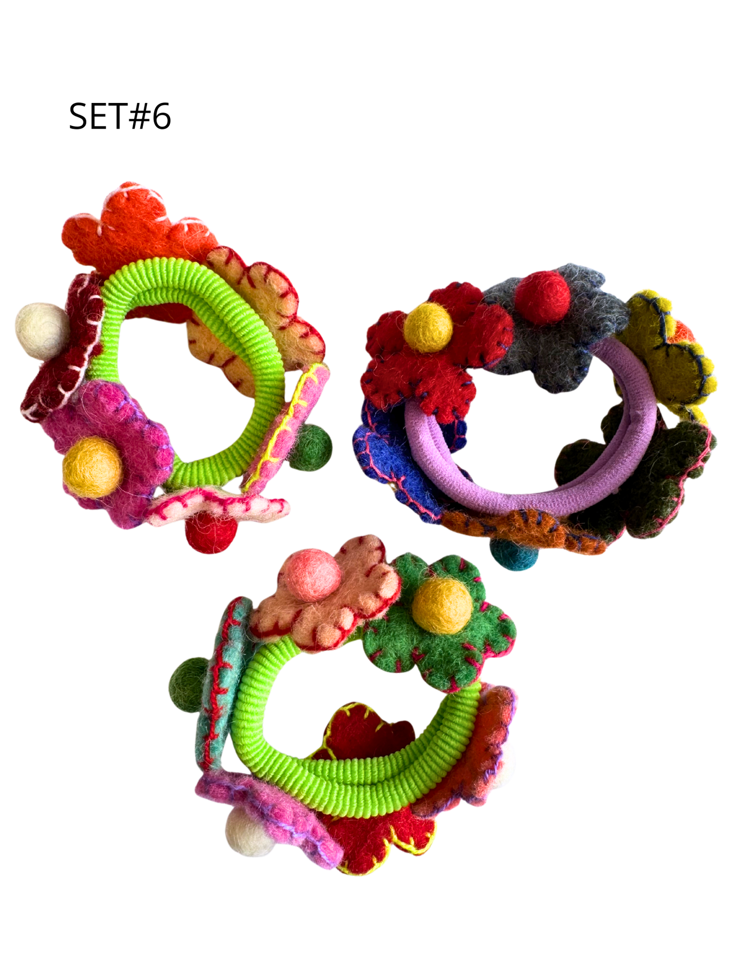 DC Felt Flower Hair Tie (set of 3)