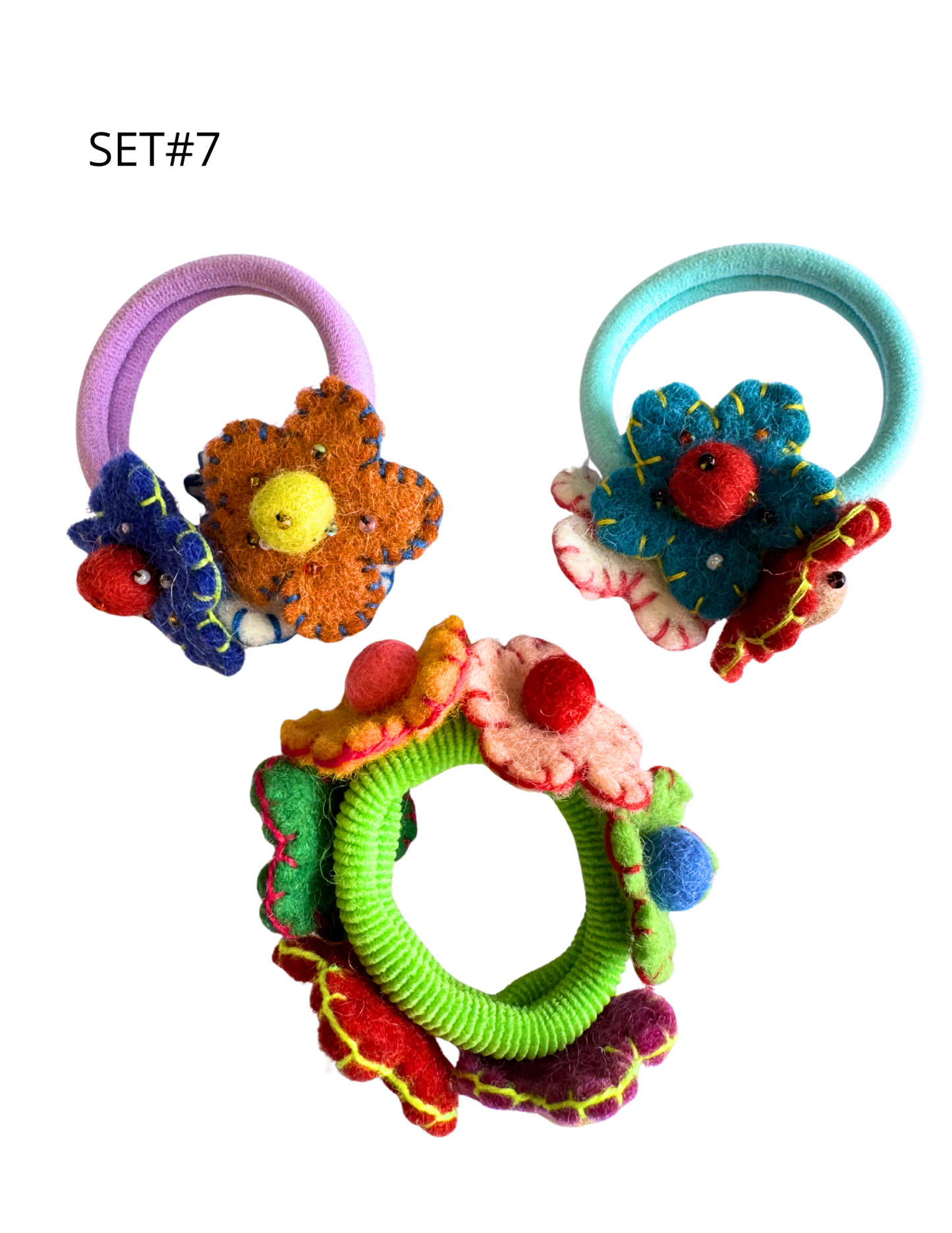 DC Felt Flower Hair Tie (set of 3)