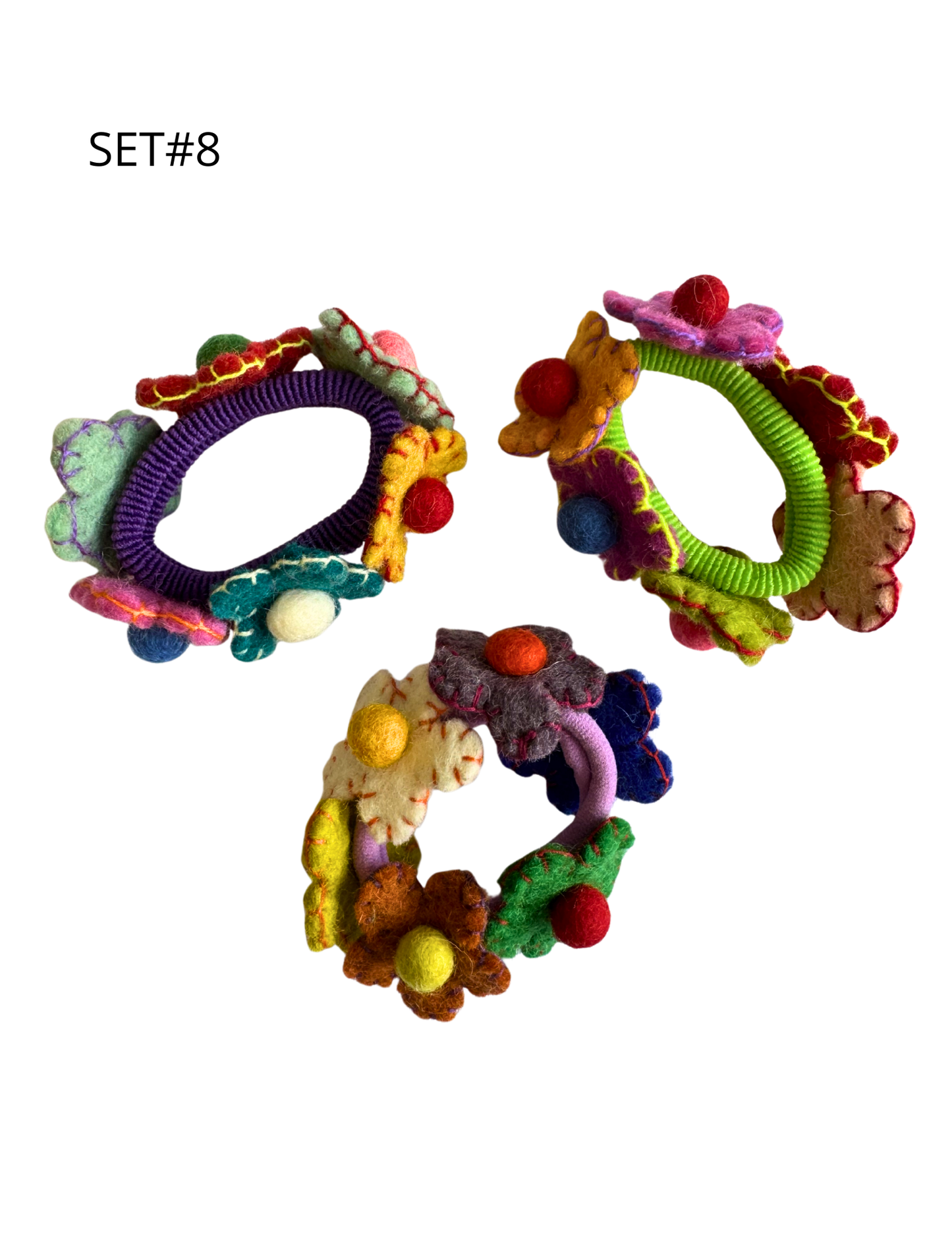 DC Felt Flower Hair Tie (set of 3)
