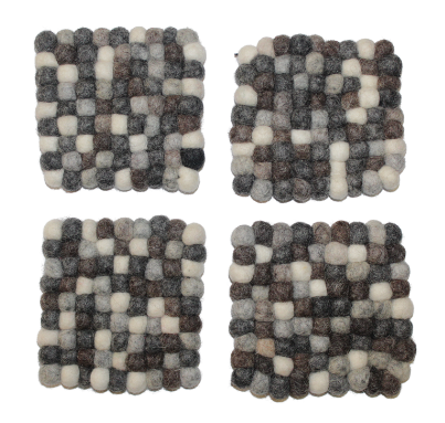 DC Felt Wool Ball Coaster- Square, Circle (set of 4) | 935 FC