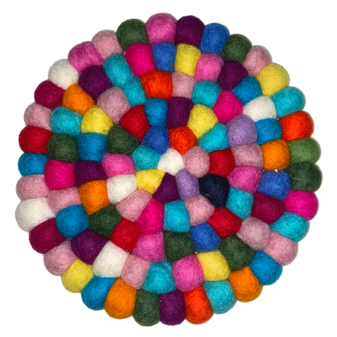 Bagmati Felt Wool Ball Coaster- Square, Circle (set of 4)